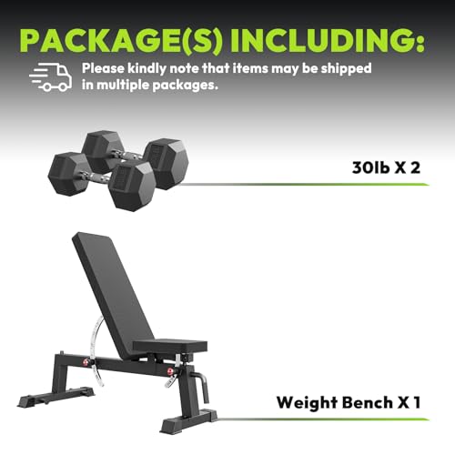 HANDBODE Adjustable Weight Bench for Full Body Workout, 1500 LBS Weight Capacity Bench Press Bench of Home Gym Strength Training, Incline Upright Flat Utility Workout Bench with Fast Adjustment - color: 1300 lb Weight Bench & 2 X 30 lb dumbbells