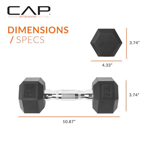 CAP Rubber Coated Dumbbell Weights, Free Weights for Home Gym Strength Training, Anti-Roll Hex Dumbbells with Black, Chrome & Comfort Grip Handles, Singles - size: 12 lb, style: Chrome Handle