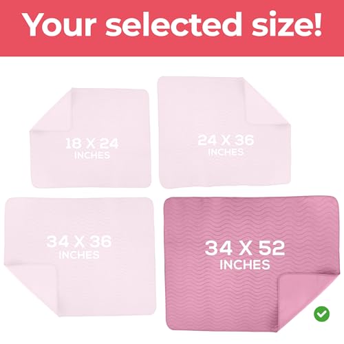 Utopia Bedding Washable Underpads 34" x 52" (Pack of 4), Waterproof Reusable Heavy Absorbency Incontinence Bed Pads for Adults, Kids, Elderly and Pets, Bedwetting Pads for Sofa and Couch (Pink) - color: Pink, size: 34x52 Inch (Pack of 4)