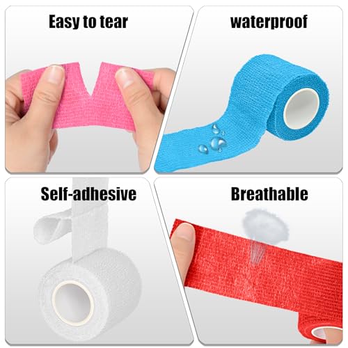 6 Pack 2 Inches Self Adhesive Bandage Wrap | Breathable Cohesive Bandage Elastic Tape for Pets, Athletic, Sports, Wrist, Knee, Ankle(5 Yards Per Roll, White) - color: White, size: 2 Inch
