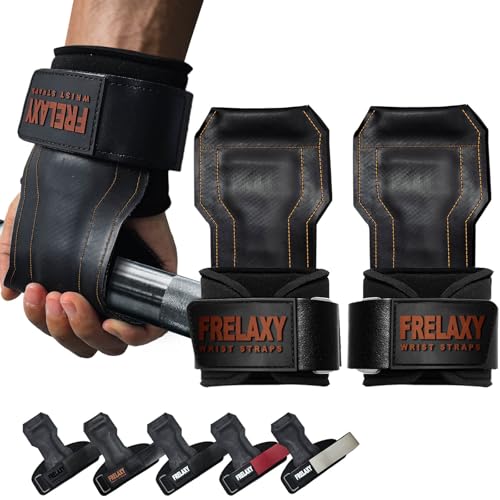 Frelaxy Lifting Wrist Straps, Rubber Weight Lifting Grips for Deadlifts | Non-slip rubber palm, Full palm protection, Neoprene wrist padding, Enhanced grip support, Pull ups rows lat pulldowns - color: Brown