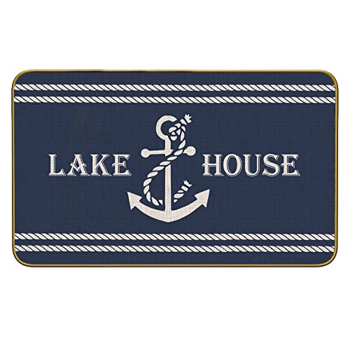 Mingnei Lake House Doormat Door Mat for Home Entrance, Nautical Anchor Floor Mats for House Front Indoor Inside Outdoor Outside Entryway Rug 30 x 17 Welcome Mat
