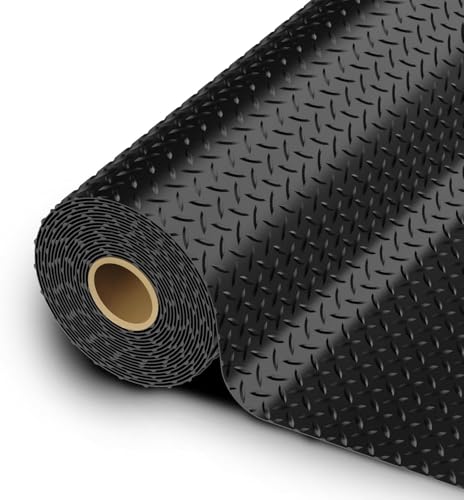 StellarStar 10x30 FT Garage Floor Mat, 2.8mm Thickened PVC Flooring Roll for Under Car, 300 SQFT Diamond Plate Black Garage Mats for Garage, Warehouse, Basement, Factory, Trailer (Include Tapes) - color: Black, size: 10x30 FT