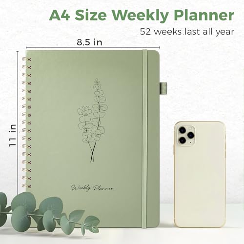 Oucaru Undated Weekly Planner, 8.5"x11", A4 Size To Do List Notebook with Goal & Habit Tracker Organizer, 52 Weekly Planner Notebook with Spiral Binding for Office Home School Supplies - size: A4-Green, style: Weekly Planner