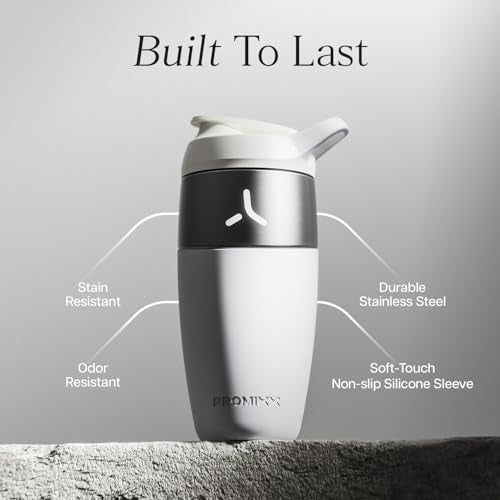 Promixx Pursuit Stainless Steel Shaker Bottle - 32oz Lightweight Metal Protein Mixer with Snap-Fit Agitator for Smooth Shakes - Leak-Proof Gym Shaker Cup for Fitness & Travel - White - color: White, style: 32oz