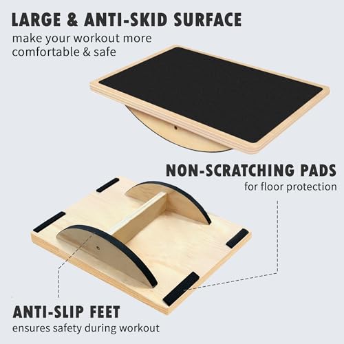 Balance Board Professional Wobble Board for Adults Anti-Slip for Physical Therapy Standing Desk Core Strength Wooden Rocker Board(350LBS) - size: Balance Board