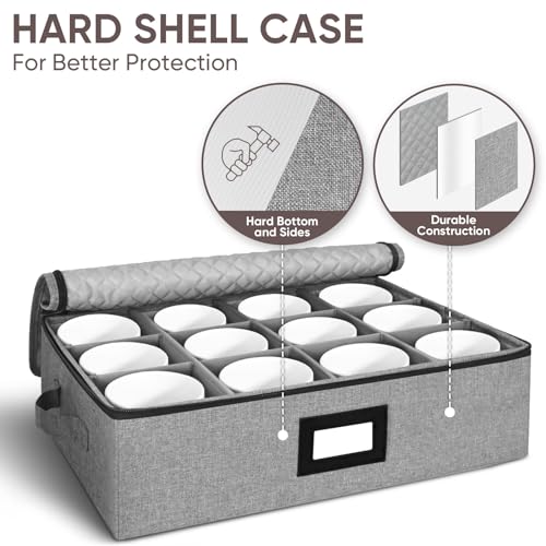 BALEINE China Storage Containers, Sturdy Quilted Wine Glass Storage, Plate Organizer with Carry Handles, Moving Boxes for Dishes, Cups, Mugs and Stemware (Mug, Hard Shell Grey) - color: Grey, style: Mug-Hard Shell