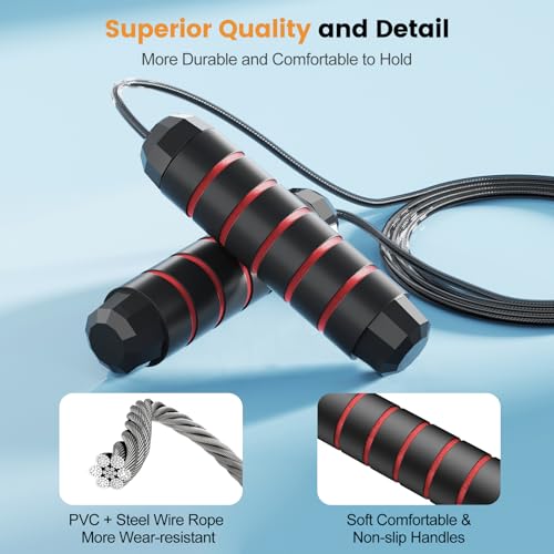 Jump Rope,Tangle-Free Rapid Speed Jump Rope with Ball Bearings for Men,Women and Kids,Adjustable Steel Skipping Rope with Ergonomic Foam Handles,A Ideal Equipment and Accessories for Workout,Fitness,Exercise,Home Gym,Slim Body - color: Black+Red