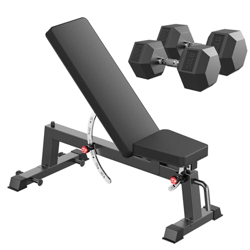 HANDBODE Adjustable Weight Bench for Full Body Workout, 1500 LBS Weight Capacity Bench Press Bench of Home Gym Strength Training, Incline Upright Flat Utility Workout Bench with Fast Adjustment - color: 1300 lb Weight Bench & 2 X 50 lb dumbbells
