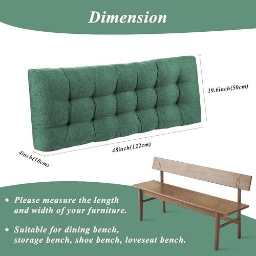Indoor Bench Cushion for Indoor Furniture 48"x19" Green 1 Pc | Thick, Stay in Place, Textured Fabric, for Entryway Window Shoe Storage and Kitchen Bench, Comfort Sitting, Upgrade Decor - color: Green