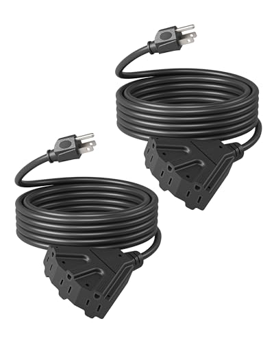 DEWENWILS Extension Cord Multiple Outlet Weatherproof, 15 FT Tri-Tap Cords, 16/3 SJTW Power Cable for Outdoor Landscaping String Lights, ETL Listed, Pack of 2, Black - color: Black, size: 15 Feet, style: 2 Pack