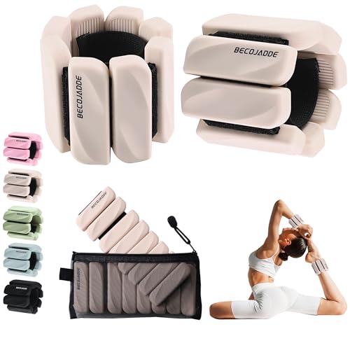 BECOJADDE Ankle Weights Set of 2 (1 lb/2 lb Each) for Women Men Adjustable Wrist Bracelet for Home Gym Weighted Bangles Wristbands Leg Arm Weights for Walking Swimming Running Pilates Yoga Gym - color: Beige, size: 2 Lb Pair (1 Lb Each)