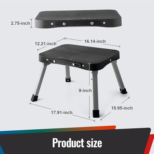 9" Folding Step Stool, Non-Slip 16x12 Large Platform, No Assembly | Sturdy Steel Frame, Portable Compact for Kids Adults Seniors at Indoor Outdoor, Durable & Safe, Kitchen Bedroom RV Office - size: 9 inch