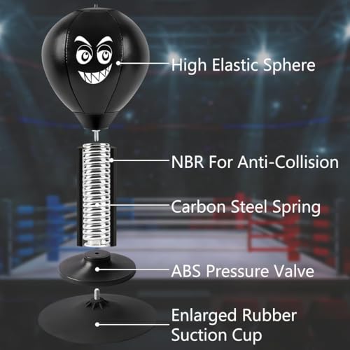 Desktop Punching Bag with Strong Suction Cup - Stress Relief Boxing Bag for Office Desk & Home - Heavy Duty Reflex Ball Set with Pump - Funny Gag Gifts for Boss, Men, Kids & Coworkers