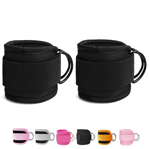 Fitness Ankle Straps for Cable Machines, 2 Pack Comfortable Adjustable Padded Ankle Wrist Cuffs, Kickback Glute Workouts for Men Women, D-Ring Leg Straps with Neoprene Padding - color: pair-black