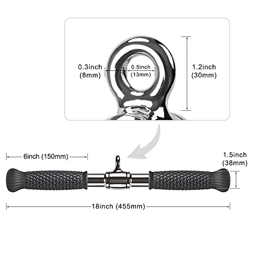 SELEWARE Rotating Straight Bar, Tricep Rope, Double D Row Handle, Rotating V Handle, Cable Machine Attachment with Non-Slip Soft Rubber Grip, Universal Attachment for Cable Machines - color: 18" Silver Rotating Straight Bar W/ Flat Rubber Handle