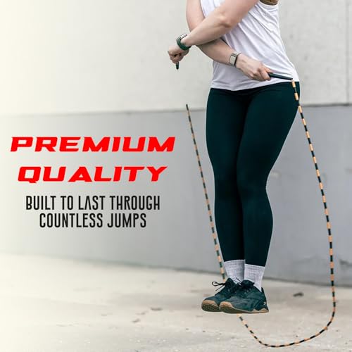 Elite Jumps Edge Beaded Adjustable Jump Rope, Do Hard Things | Tangle-free 1-inch shatterproof beads. Long edge handles. Adjustable for all ages. - color: White/White-Blue-Black
