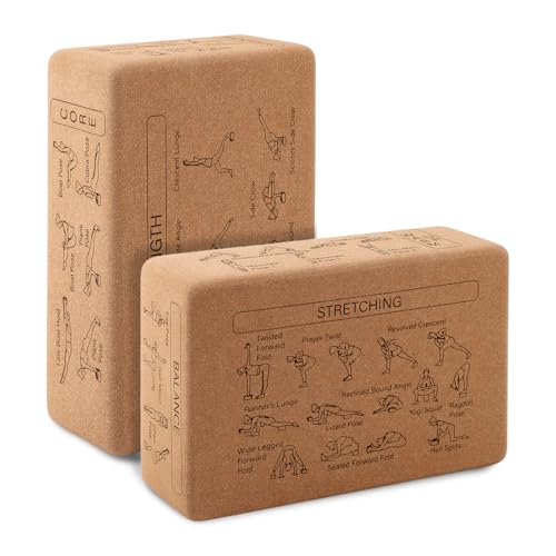 2pcs Cork Blocks, 43 Poses, Non-Slip, Stable Support | Premium Cork, Multifunctional, for Yoga Beginners Meditation Fitness Stretching, Ideal Gift
