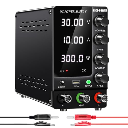 NICE-POWER DC Power Supply Variable 30V 10A, Adjustable Switching Regulated DC Bench Power Supply with Output Switch High Precision 4-Digit LED Display, Benchtop Lab Power Supplies with 5V/2A USB Port - size: 30V 10A