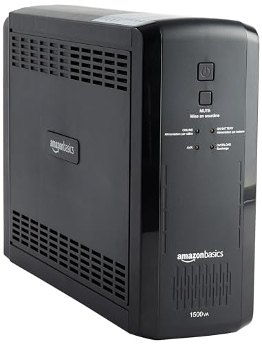 Amazon Basics UPS Battery Backup & Surge Protector, 1500VA/900W, 10 Outlets, Line Interactive Uninterruptible Power Supply with Sinewave Technology, Black - size: Line Interactive, style: 10 Outlet (1500VA)