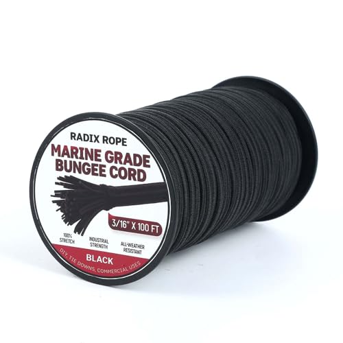 Marine Grade Bungee Cords Heavy Duty Outdoor - Bungee Cord Roll - 100% Stretch Elastic Cord and Absorbent Bungee Shock Cord for Kayak Deck, Camping, Crafting (3/16" x 100ft) - size: 3/16" x 100ft