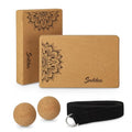 Soulchen 5 Pack Yoga Accessories for Women Set Yoga Block 2 Pack with Strap Massage Ball for Meditation Pilates Cork Blocks Stretching Home Gym Natural High-Density, 12"x8"x2"