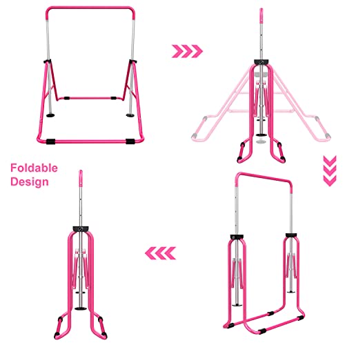 Tepemccu Expandable Gymnastics Bars, Adjustable Height Gymnastic Horizontal Bars, Children Folding Training Bar for Kids - color: Pink