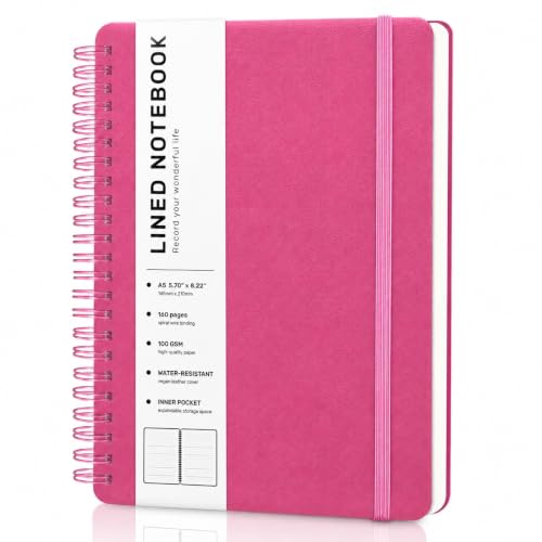Lined Spiral Journal Notebook with 160 Pages, 8×5.7in, A5 Spiral Notebook, Journaling Notebooks for Work, School, Women, Men, College Ruled Spiral Notebook, Hardcover Leather Journals, Deeppink - color: Raspberry White, size: A5