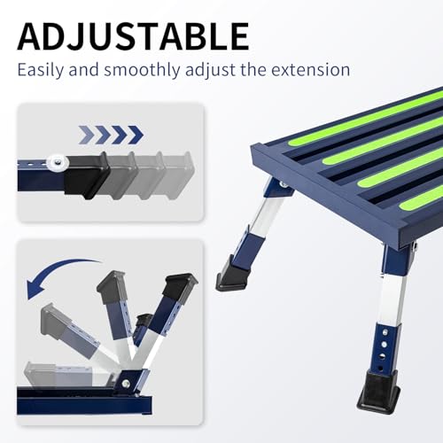 Aluminum RV Steps, 4-Level Adjustable Folding Step Stool with Non-Slip Rubber Feet, Non-Slip Fluorescent Strip Platform Rv Accessories - Blue - color: Blue