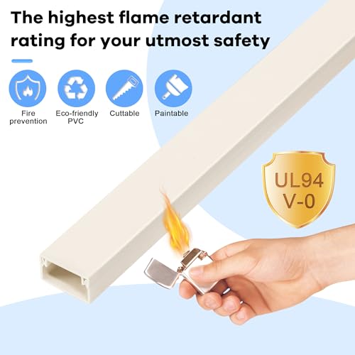 126in Cord Hider Kit, Wire Hiders for TV on Wall, Paintable Cable Management Kit, Wire Cover for Wall Mount TV, Hide Wires Along Wall, Beige Cord Cover Wall Wire Management, 8xL15.7in W0.95in H0.55in - color: Beige, size: W0.95in X H0.55in X L126in