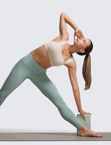 CRZ YOGA Butterluxe Wide Strap Sports Bras | Light Support, Removable Pads, Yoga, Extremely Soft, Square Neck, Front Split Line, for Women - color: Mojave Tan, size: Small