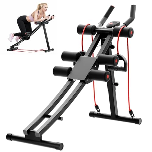 BAOKALER Dual Track Fitness Ab Machine Ab Cruncher, Adjustable Height Waist Trainer, Foldable Home Gym Equipment with 4 Adjustable Resistance Levels and Resistance Bands - size: Single Track