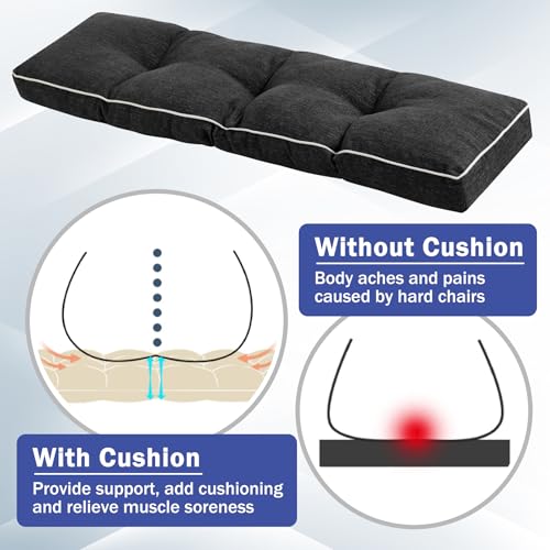 IPYNBAP Bench Cushion, 36 x 14 Inch Patio Furniture Cushions with Durable Ties, Soft Memory Foam Bench Cushions for Indoor/Outdoor Furniture with Non-Slip Bottom, Kitchen&Dining, Black (Pack of 2) - color: Black, size: 36*14+4” (Pack of 2)
