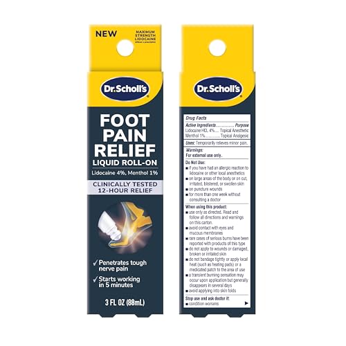 Dr. Scholl's Foot Pain Relief Liquid ROLL-ON, 3.0 oz // Clinically Tested 12-Hour Pain Relief - Penetrates Tough Nerve Pain - Works in 5 Minutes - Non-Greasy - with Lidocaine & Menthol