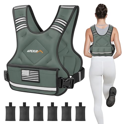 APEXUP Adjustable Weighted Vest, 4-10lb/12-18lb/20-32lb Vest with 6 Ironsand Weights and Large Pocket, Weight Vest for Men Women Strength Training, Running, Walking - color: Grey, size: 12-18lbs