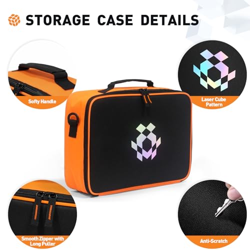 Speed Cube Storage for Different Types Cube Fidget Toy, Soft Carrying Rubix Case, Portable Travel Fidget Toy Holder Carrying Bag for Brain Teaser Game with Inner Mesh Pocket, One-Shoulder - color: Black & Bright orange