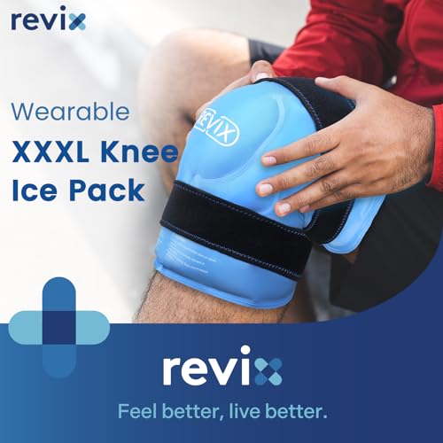 REVIX 20‘’ XXXL Knee Ice Pack Wrap Around Entire Knee, Extra Large Ice Pack for Knee Meniscus Tear and Arthritis, Cold Compress Therapy, Reusable Ice Wraps for Back, Shoulder, Post-Workout Recovery - style: Blue-1 Pack