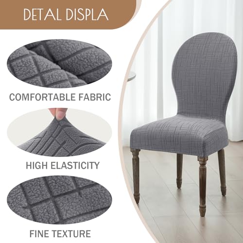 Round Back Dining Chair Cover Set 2/4/6, Curved Back Chair Covers Stretch Armless Dining Chair Slipcovers Mid Century Modern Chair Seat Protector for Kitchen, Home and Banquet (Dark Gray, Set of 2) - color: 2-dark Gray, size: Set of 2