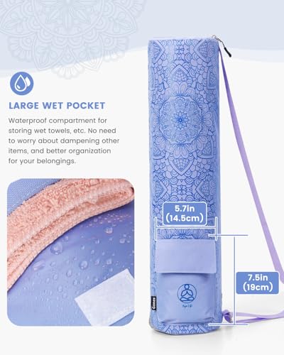 Gonex Yoga Mat Bag with Full-Zip Design, Fits Most Mats | 600D Oxford Fabric, Wet Pocket, Front Zip Pocket, Adjustable Strap, Fits Mats up to 26" - color: Blue Mist
