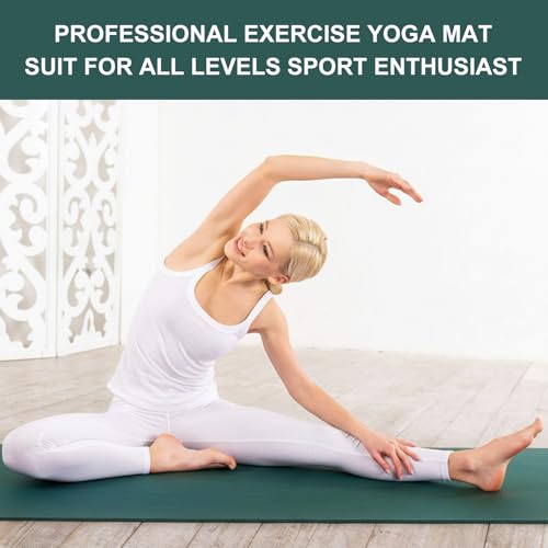 Funtery 3 mm Thin Yoga Mats Bulk, 68 x 24 Inches Lightweight PVC Exercise Mats Non Slip Workout Fitness Pads for Yoga Pilates Stretching Classes Gym Home Studio - color: Dark Green
