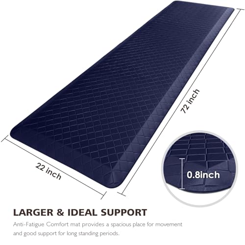HappyTrends Kitchen Floor Mat - 4/5 Inch Thick Anti-Fatigue Kitchen Rug,Waterproof Non-Slip Kitchen Mats and Rugs Heavy Duty Ergonomic Comfort Rug for Kitchen,Office,Sink,Laundry,(22"x72", Blue) - color: Blue, size: 72"L x 22"W x 0.8"Th