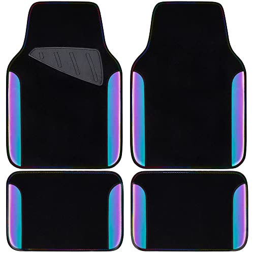 CAR PASS Chameleon Iridescent Reflective PU Leather&Waterproof Universal Carpet car Floor mats,Fit for 95% Suvs,Sedans,Vans,Trucks&Car Mat for Women(Reflective Color Change) - color: Black and Colorful