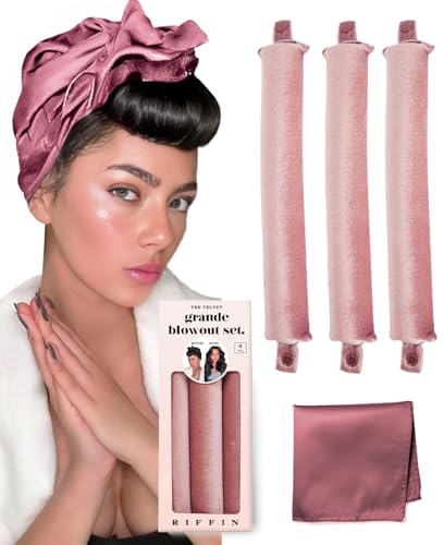 Grande Heatless Curls Overnight Rods No Heat Hair Curlers to Sleep in, Jumbo Foam Large Hair Rollers for Long Hair Blowout Look, Heatless Flexible Curling Rod Set with Satin Wrap for Sleeping - color: Dusty Rose