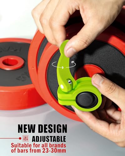Narrow Barbell Clips 2.5cm Width for Olympic Bars, 0.9-1.18inch Adjustable Weight Clamps, Quick Release Locking Collars for Weightlifting - color: Green