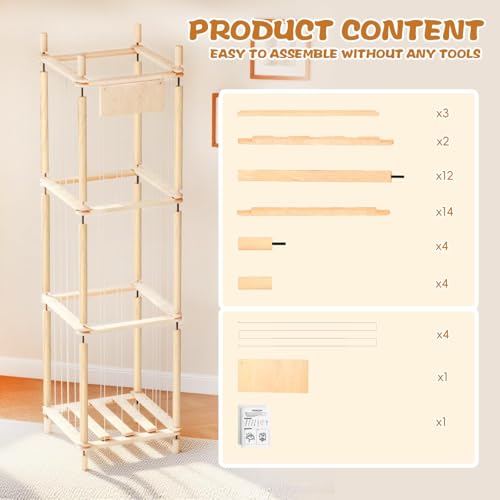 Dayacoco Stuffed Animal Storage, Wood Stuffed Animals Organizer Holder Zoo, Extra Large Capacity Stuff Storage with Elastic Band and Net for Nursery Kids Play Room Bedroom (Pine wood) - size: 3 Tiers Without Wheels