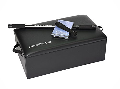 AeroPilates Reformer Box & Pole Set - Premium Pilates Sitting Box | Universal Pilates machine fit, solid wood padded box with handles, adjustable steel balance pole, foot strap, workout video