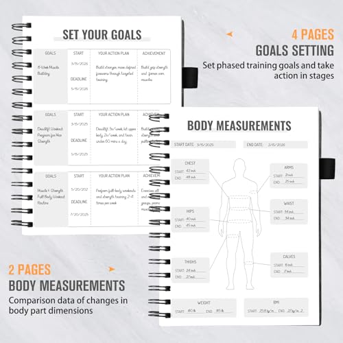 Workout Journal for Men & Women, Workout Planner with Monthly Calendar, ( 8.3" x 6") Grayish-black Texture Hardcover Workout Log Book Track Training, Diet, Progress, Achieve Wellness Goals, Perfect for Fitness Enthusiast - color: Gray