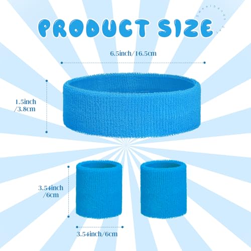 Bememo 36 Pcs Neon Sweatbands Set Soccer Party Favors Cotton Headbands Wristband Sweat Bands Soccer Mom Essentials for Football Fans Sporting Events 80 90s Glow Party - color: Blue, size: Small