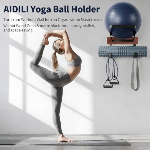 Yoga Ball Holder Wall Mount – Fits Trideer Pilates Exercise Balls | Heavy Duty, Storage Yoga Mat, Resistance Bands, Fits Trideer, Gaiam, ProBody Pilates Exercise Balls, Perfect for Home Gym