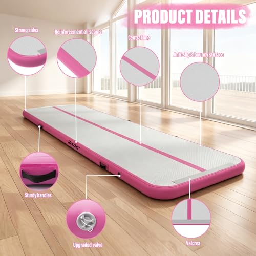 IBATMS Inflatable Gymnastics Mat 10/13/16/20ft, Air Tumbling Mat Track - color: Pink, size: 10ft(3x0.9x0.1m)